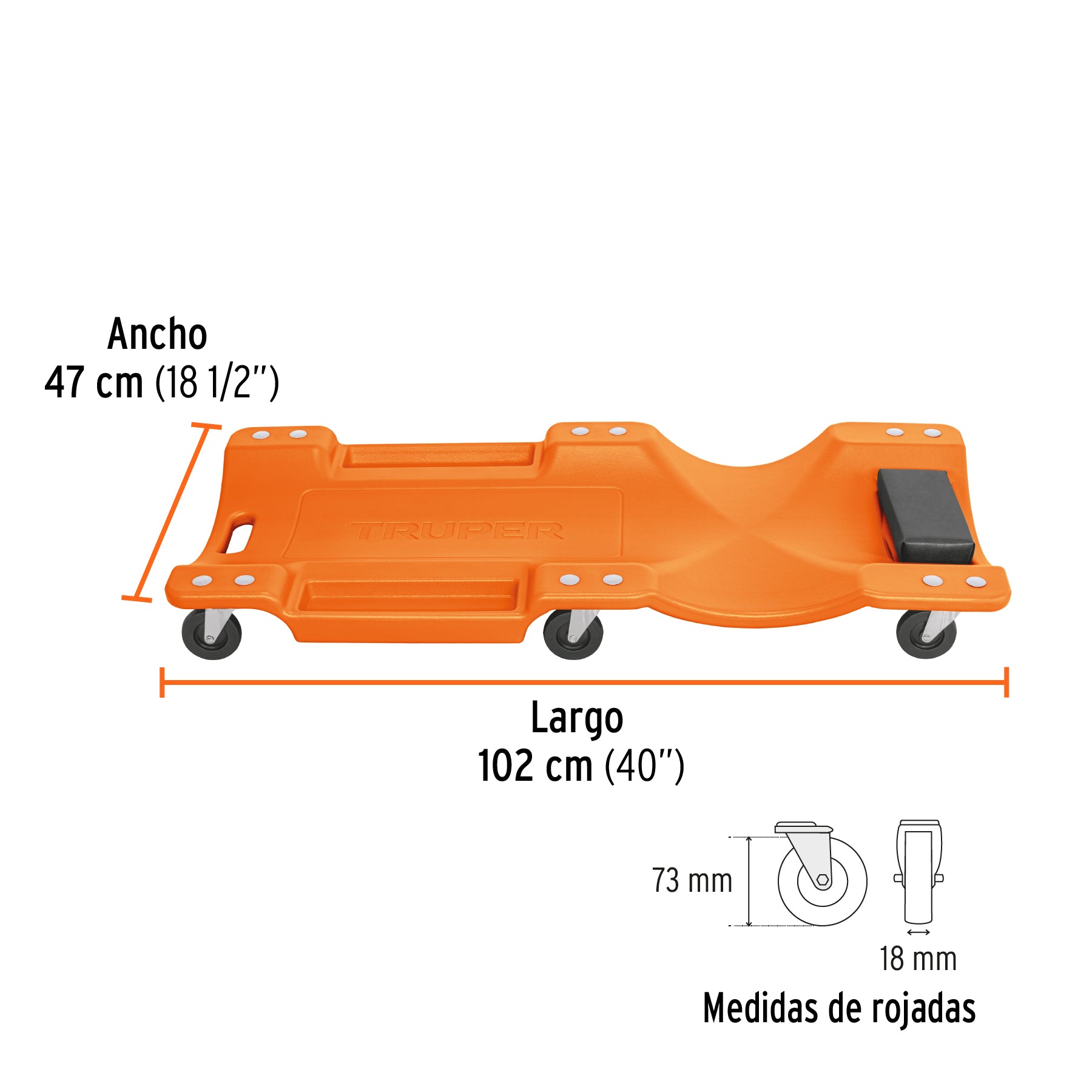 Cama de plástico 40" para mecánico, TRUPER