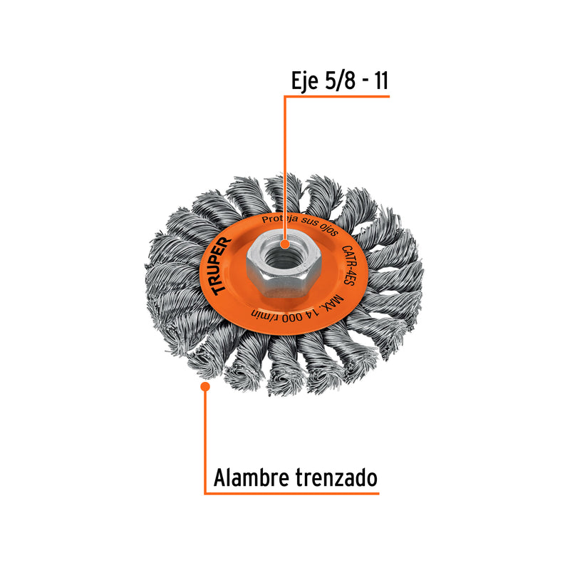 Carda trenzada circular, 4" para esmeriladora