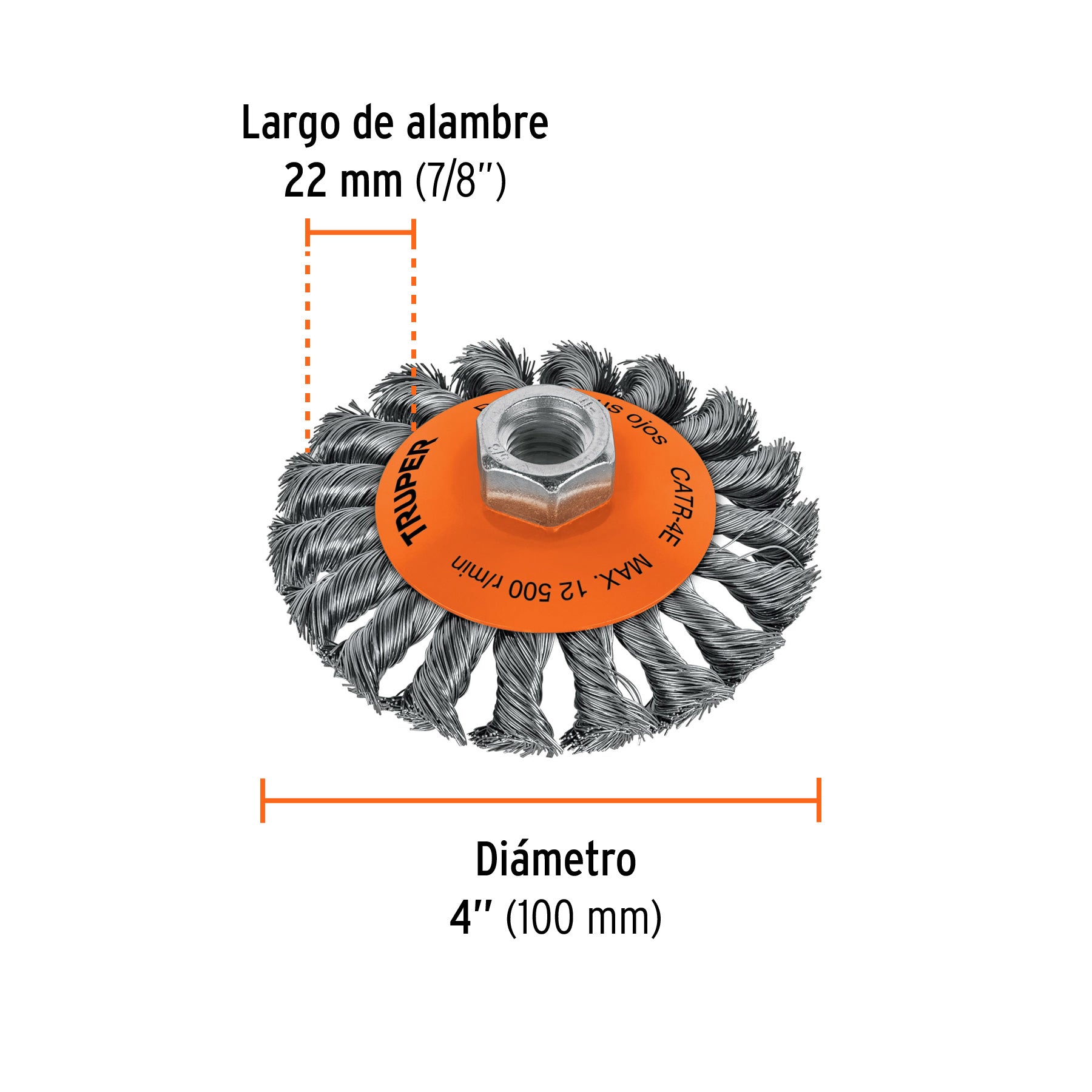 Carda trenzada tipo cónico 4" para esmeriladora