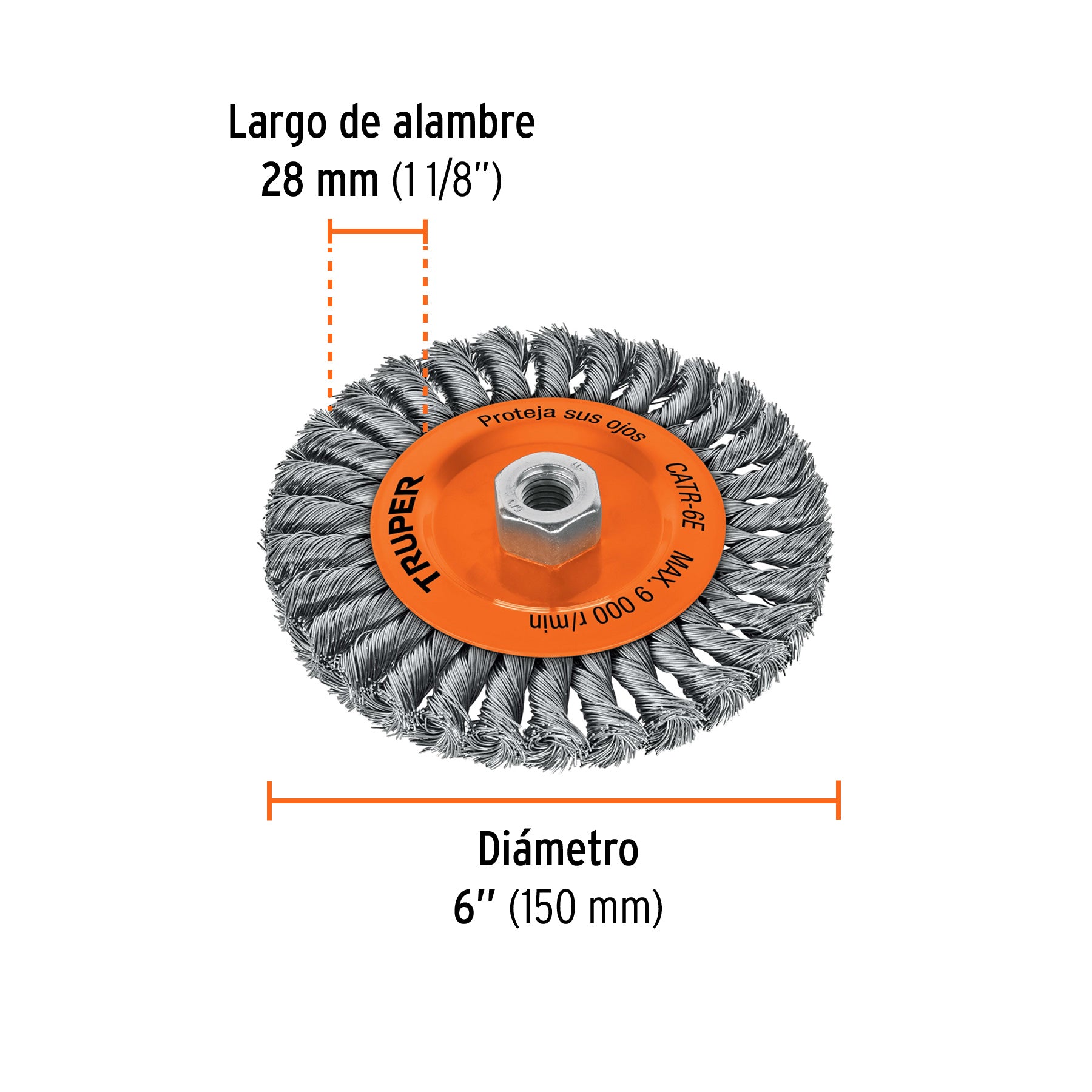Carda trenzado, 6 x 3/4" para esmeriladora