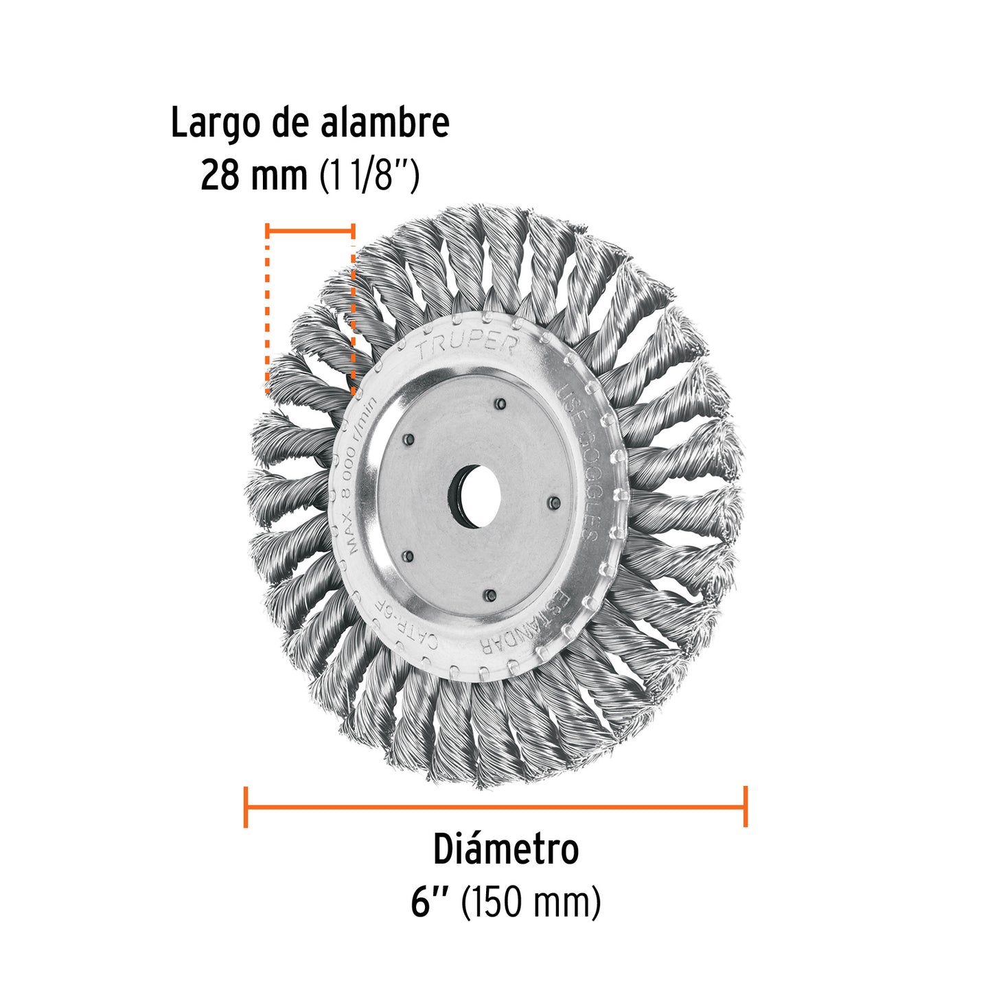 Carda trenzado fino, 6 X 5/8" para esmeril