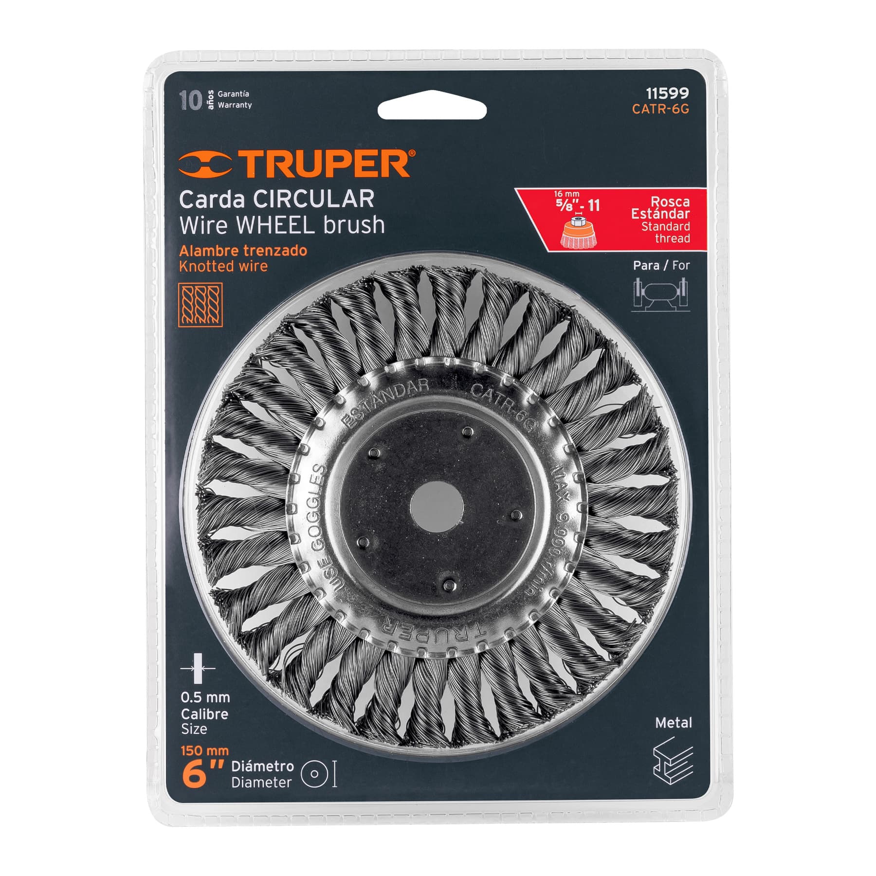 Carda trenzado grueso, 6 X 5/8" para esmeril
