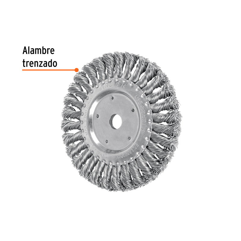 Carda trenzado grueso, 6 X 5/8" para esmeril