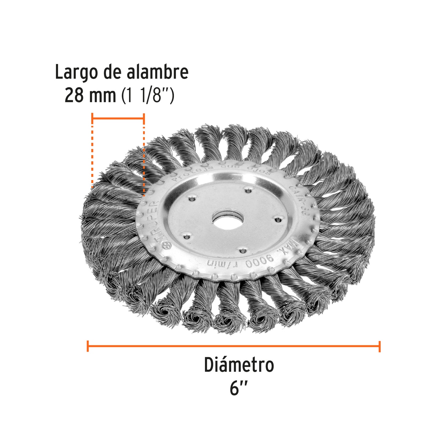 Carda trenzado grueso, 6 X 5/8" para esmeril