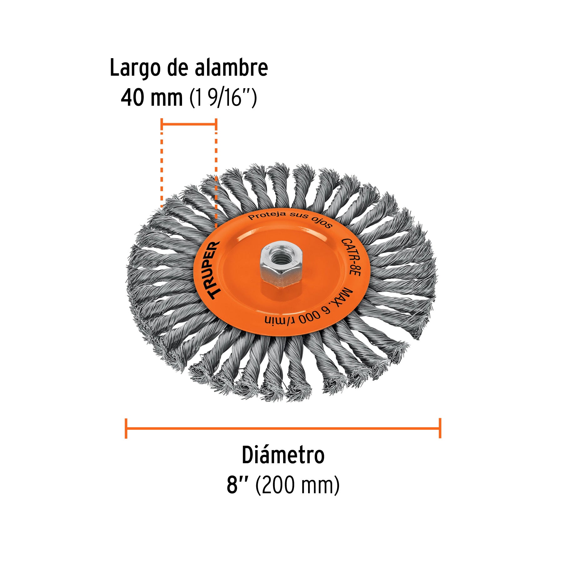 Carda trenzada circular, 8" para esmeriladora
