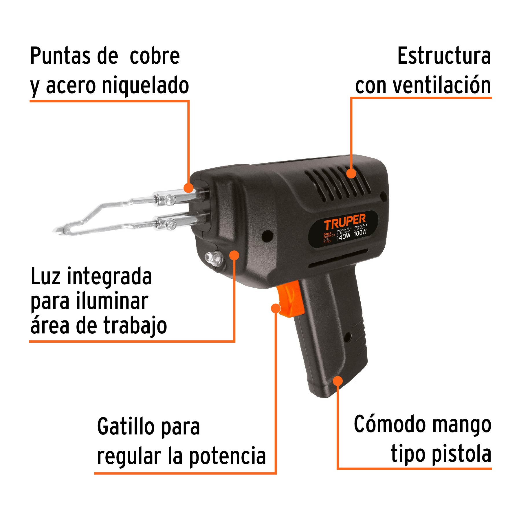 Cautín tipo pistola de 140 watts