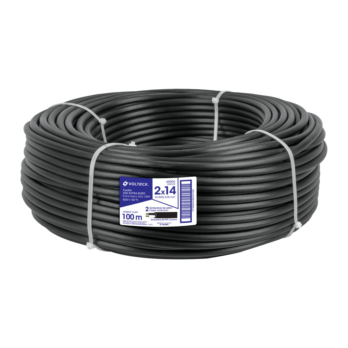 Cable uso rudo, 2 conductores, calibre 14, rollo de 100 m.