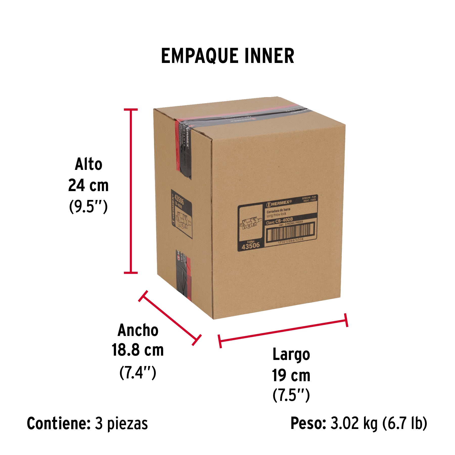 Cerradura de barra fija, derecha, blister