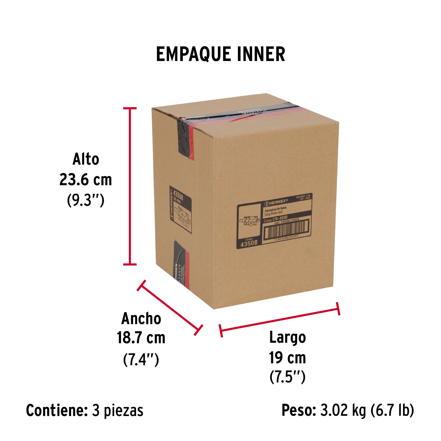 Cerradura de barra fija, izquierda, blister