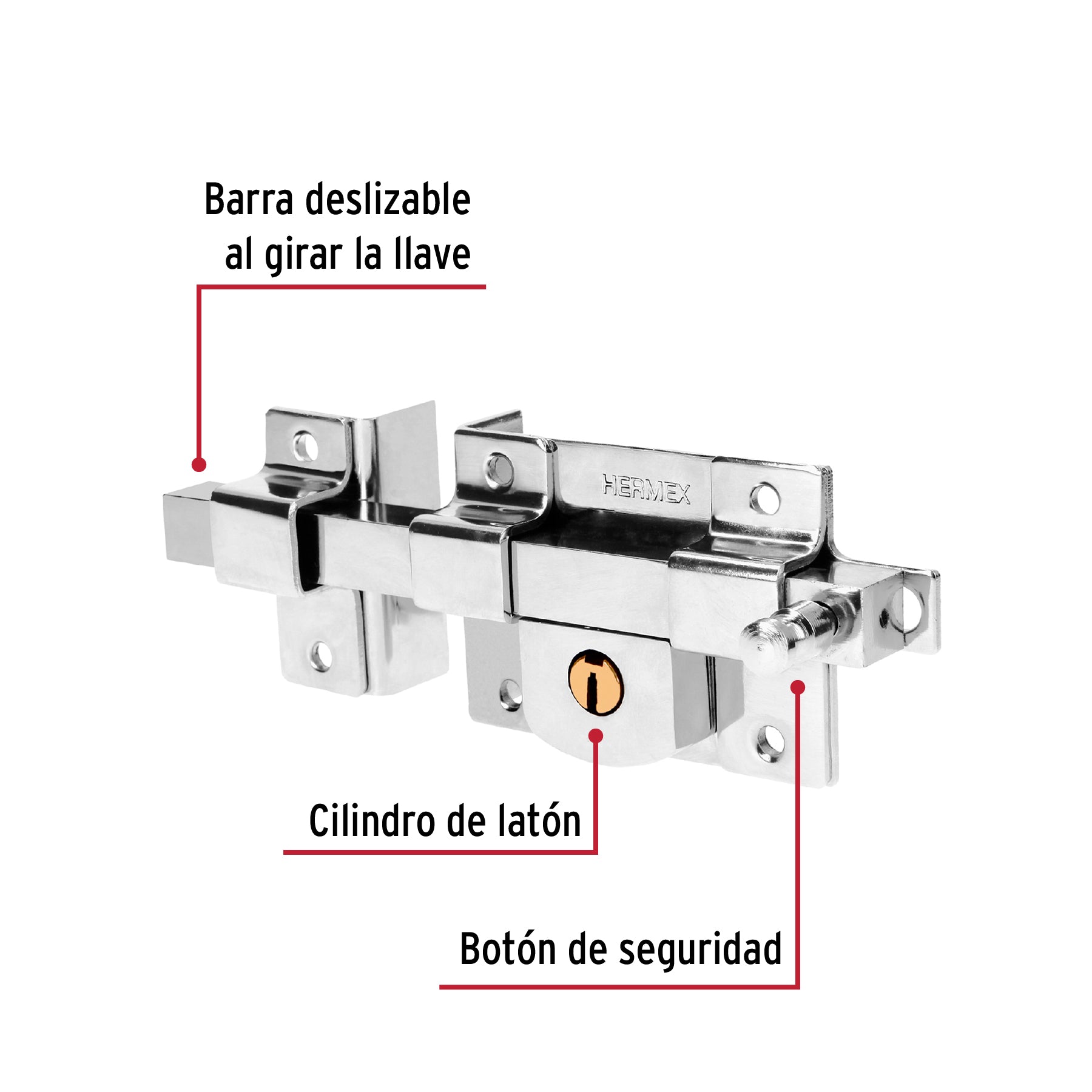 Cerradura de barra fija, izquierda, blister
