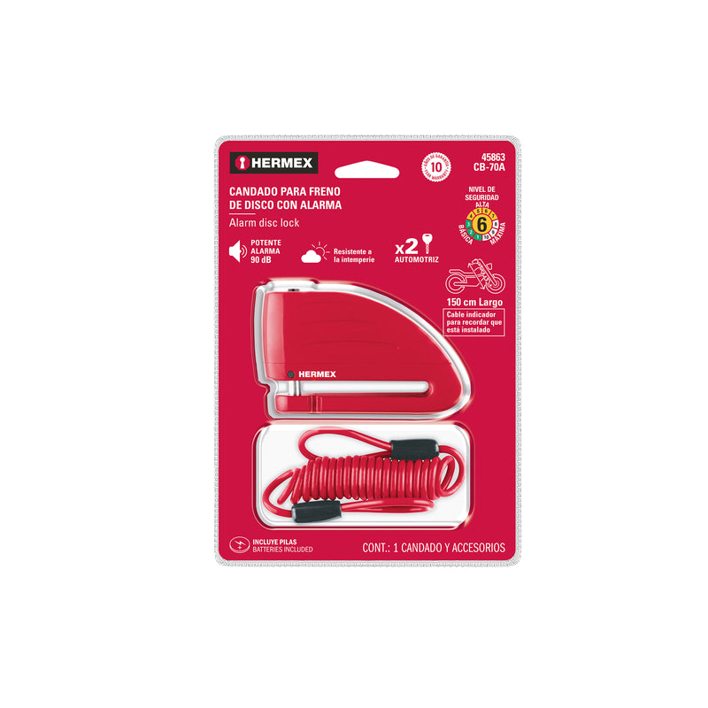 Candado para disco de motocicleta, perno de 7 mm, c/alarma
