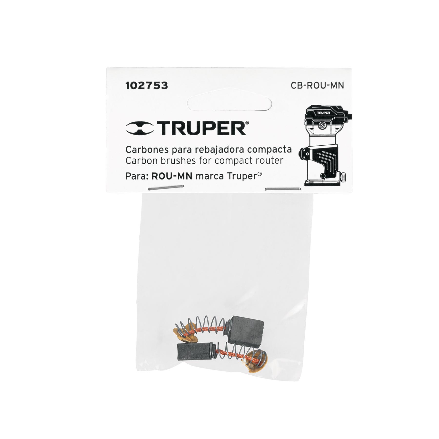 Bolsa con 2 carbones de repuesto para ROU-MN, Truper