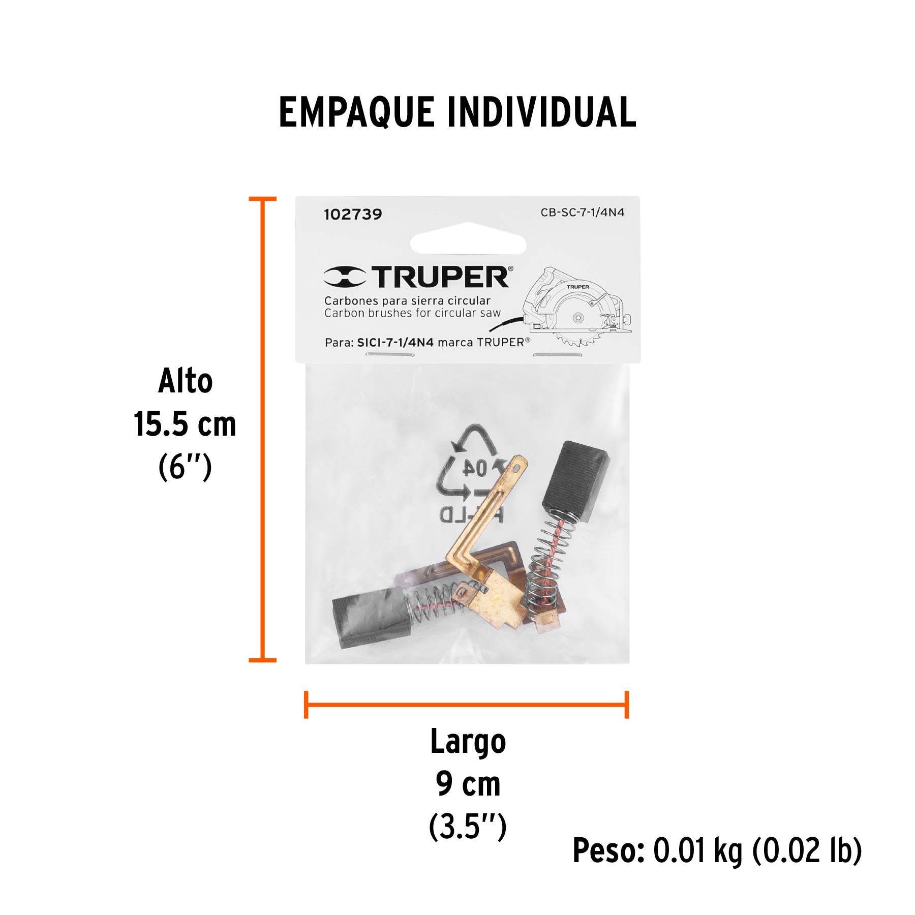 Bolsa con 2 carbones de repuesto para SICI-7-1/4N4, Truper