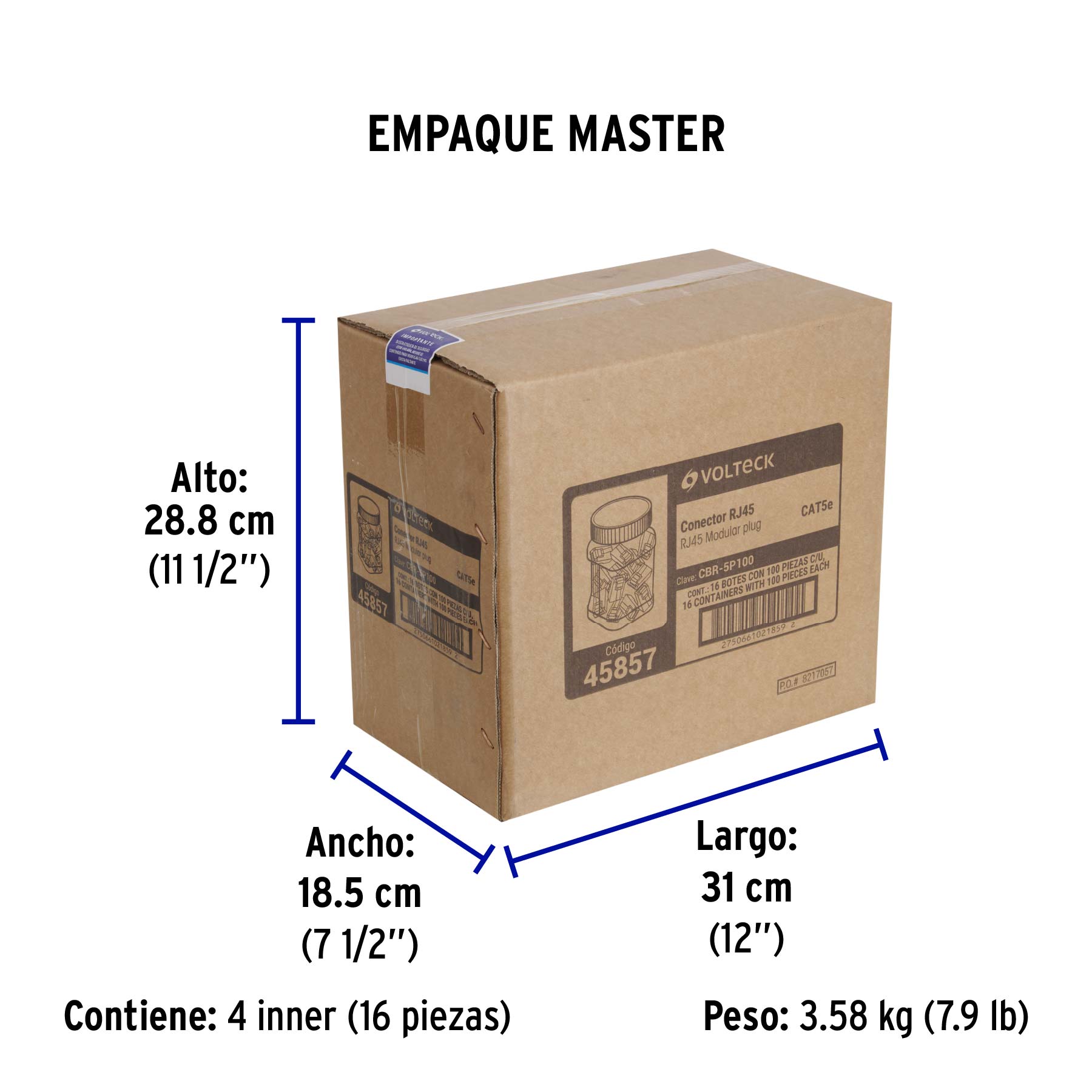 Plug RJ45 CAT5E, Bote con 100 piezas, VOLTECK
