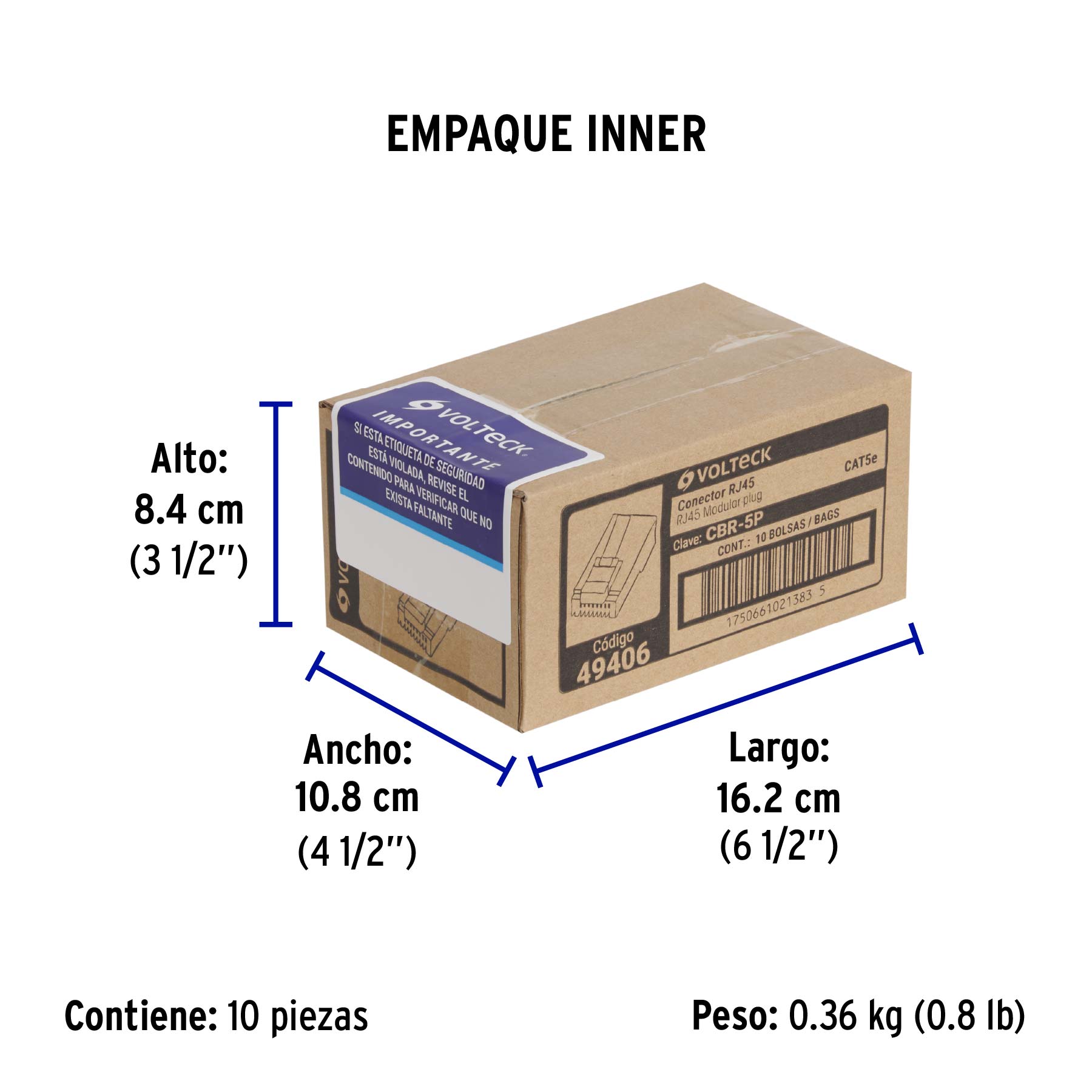 Plug RJ45 CAT5E, Bolsa con 20 piezas, VOLTECK