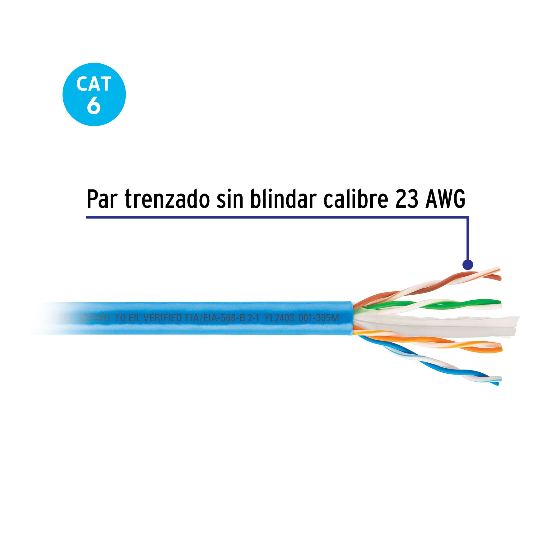 Metro de cable UTP CAT6, Bobina de 305m, azul, VOLTECK