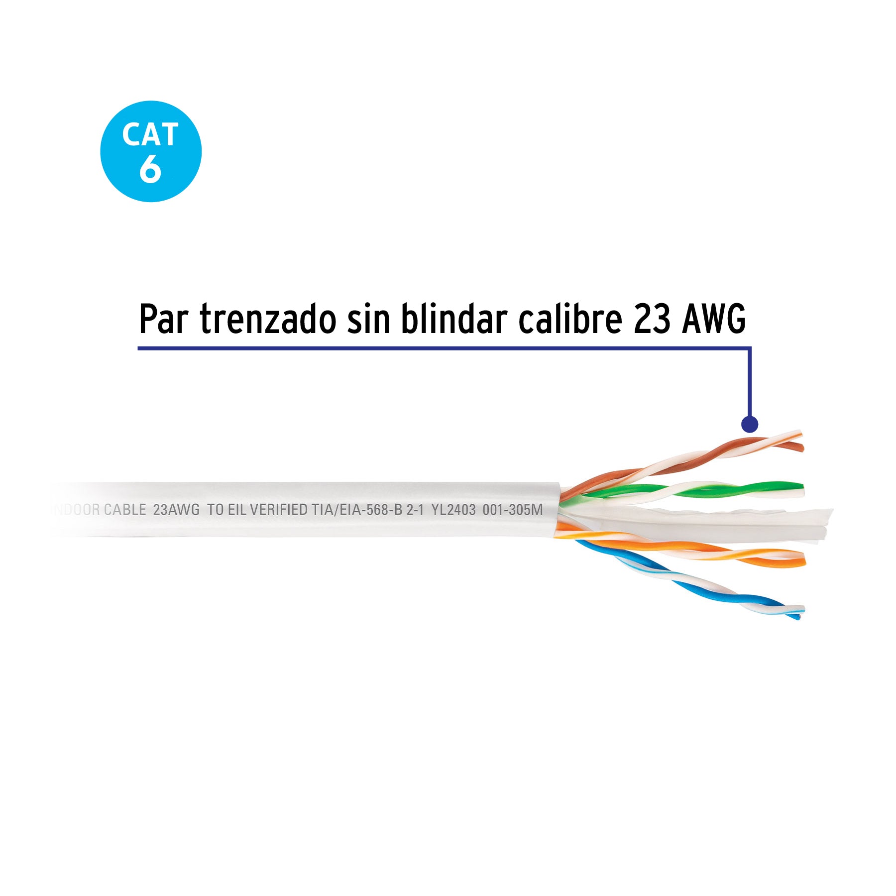 Metro de cable UTP CAT6, Bobina de 305m, blanco, VOLTECK