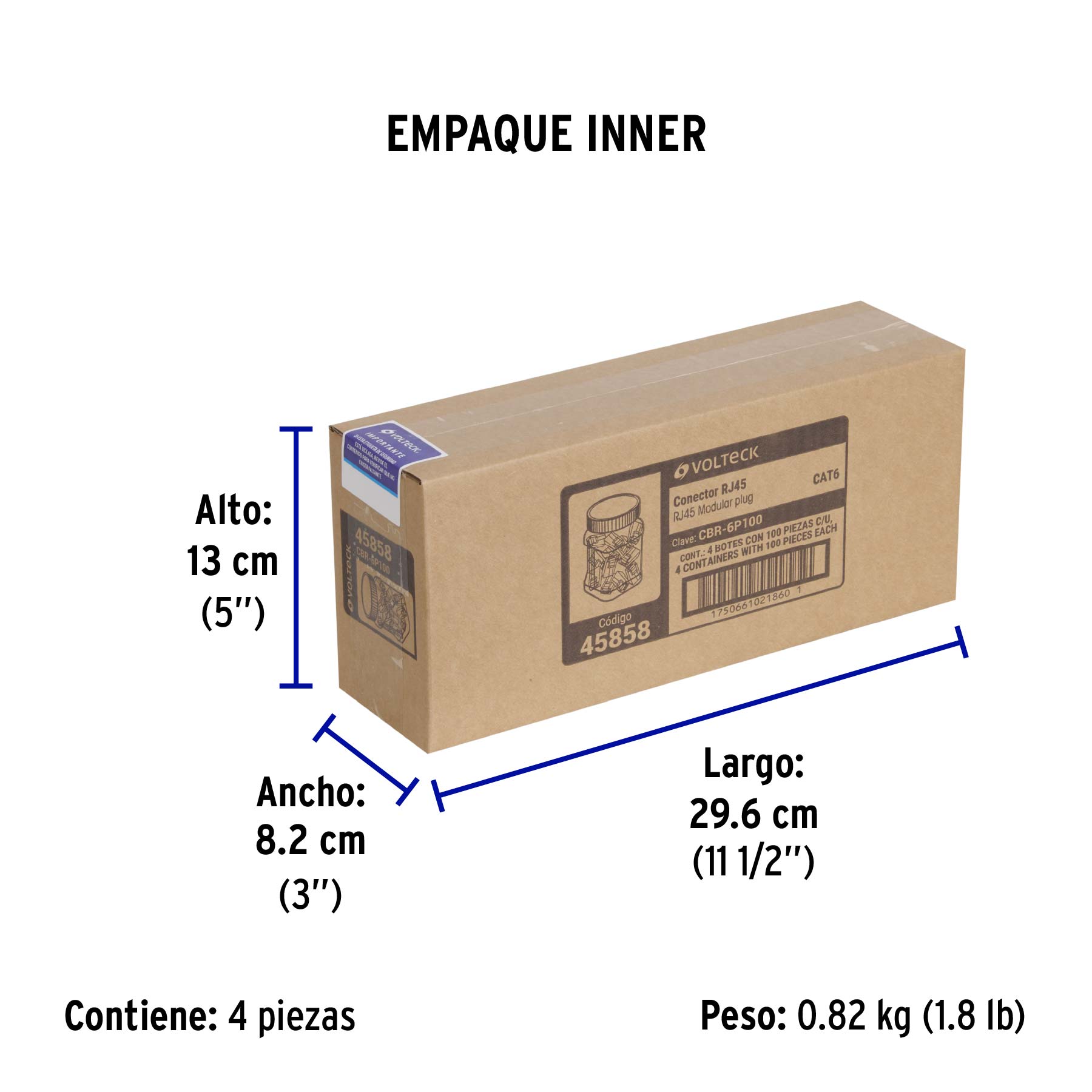 Plug RJ45 CAT6, Bote con 100 piezas, VOLTECK