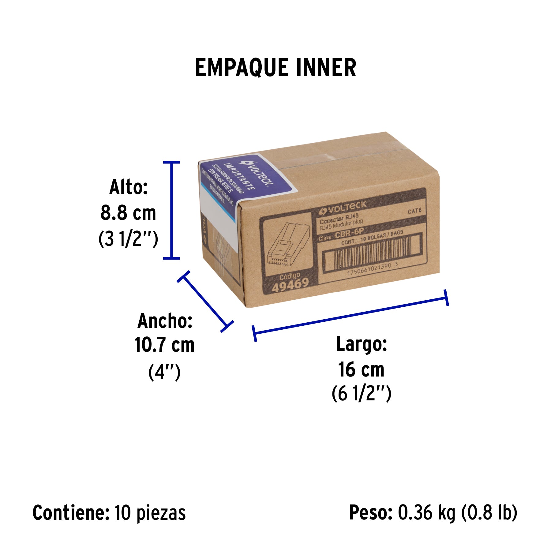 Plug RJ45 CAT6, Bolsa con 20 piezas, VOLTECK