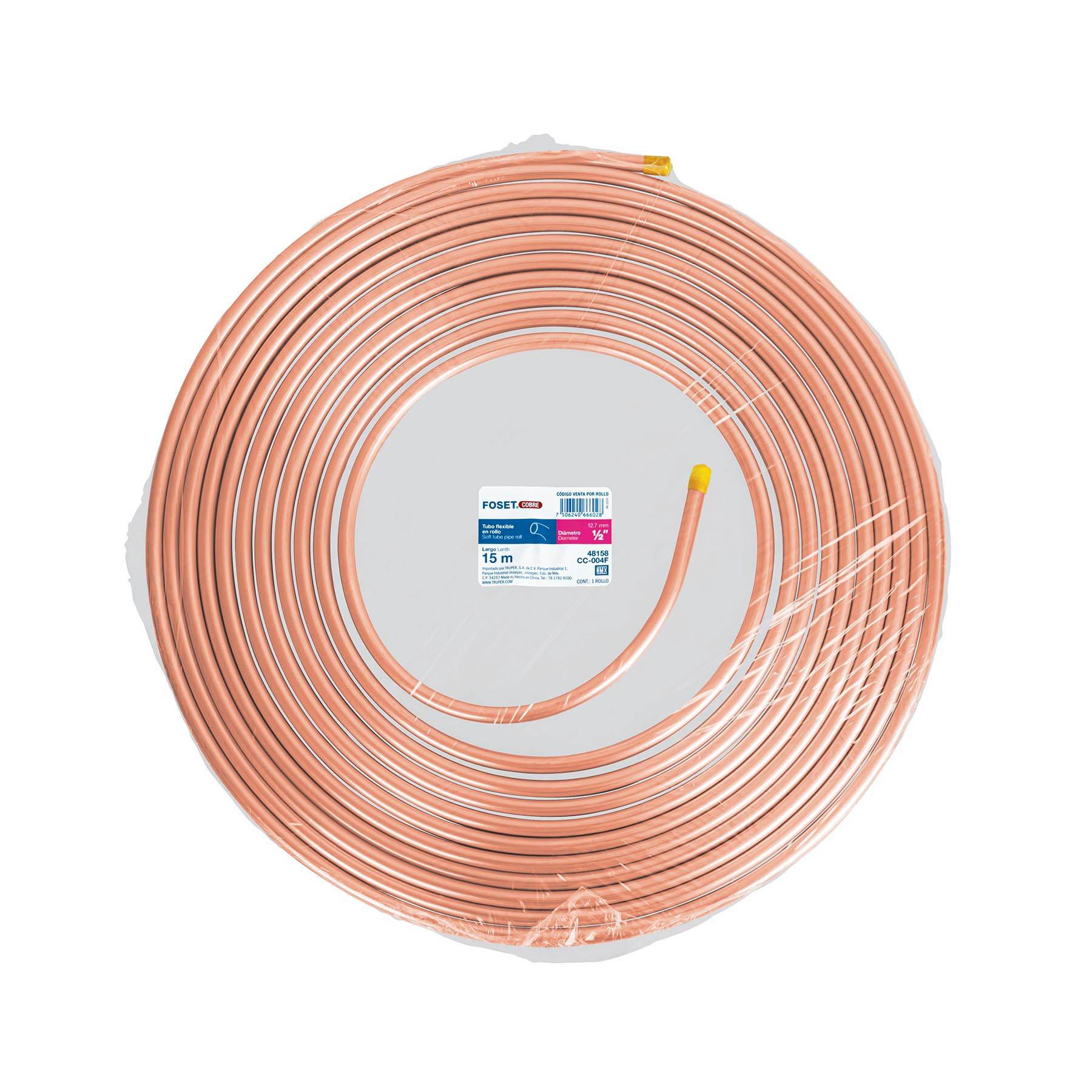Tubo de cobre flexible, 1/2", rollo 15 metros