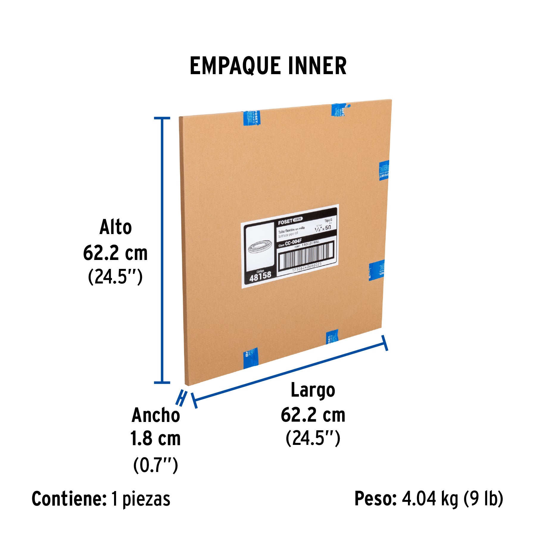 Tubo de cobre flexible, 1/2", rollo 15 metros