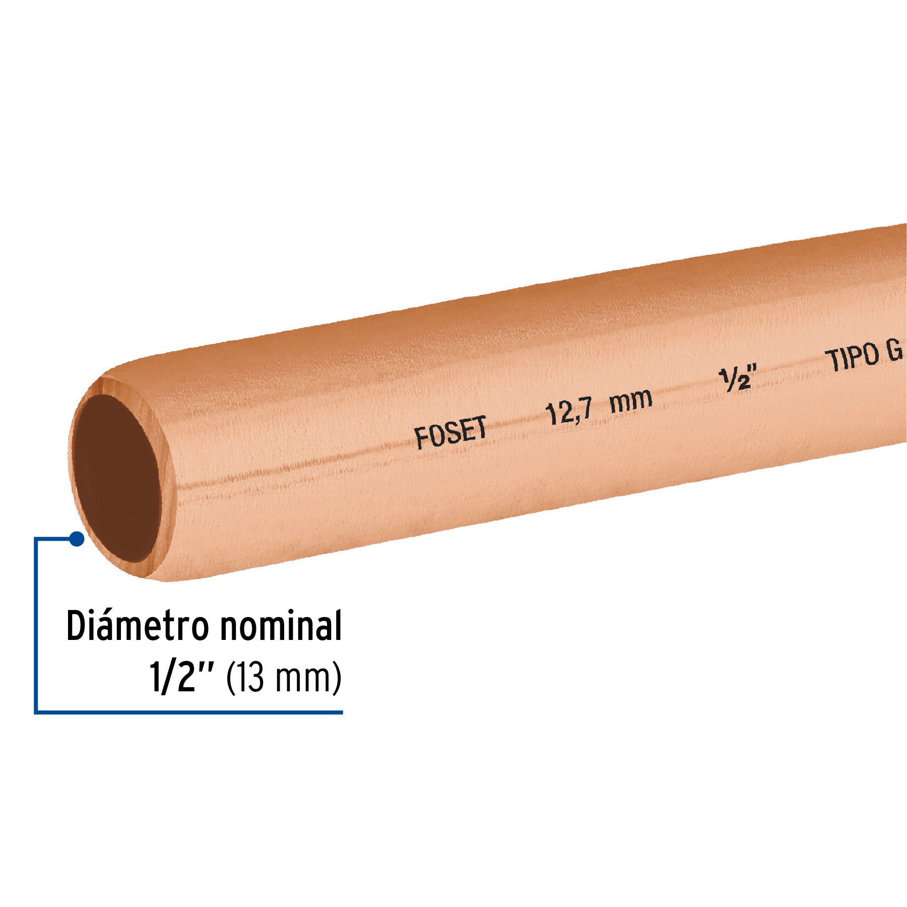 Tubo de cobre flexible, 1/2", rollo 15 metros