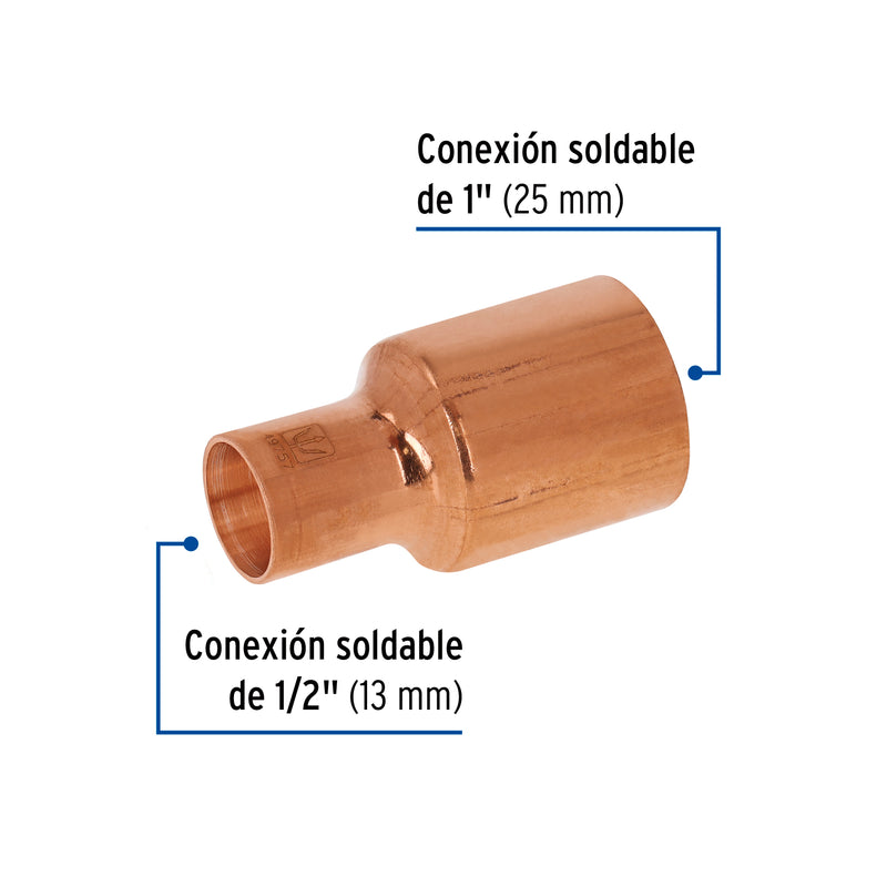 Cople reducción bushing cobre, 1"x 1/2"