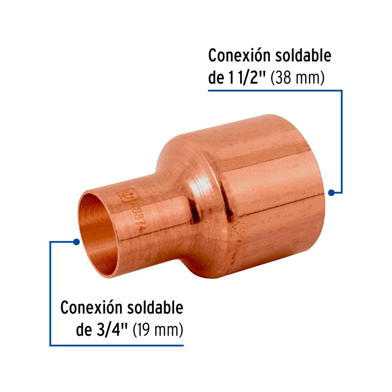 Cople reducción bushing cobre 1-1/2x3/4"