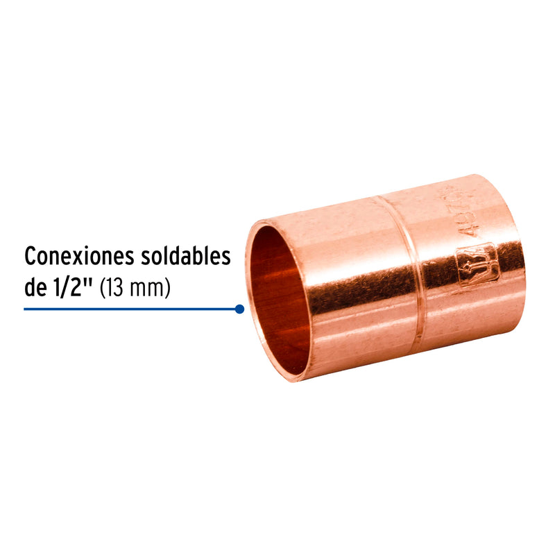 Cople de cobre, 1/2"