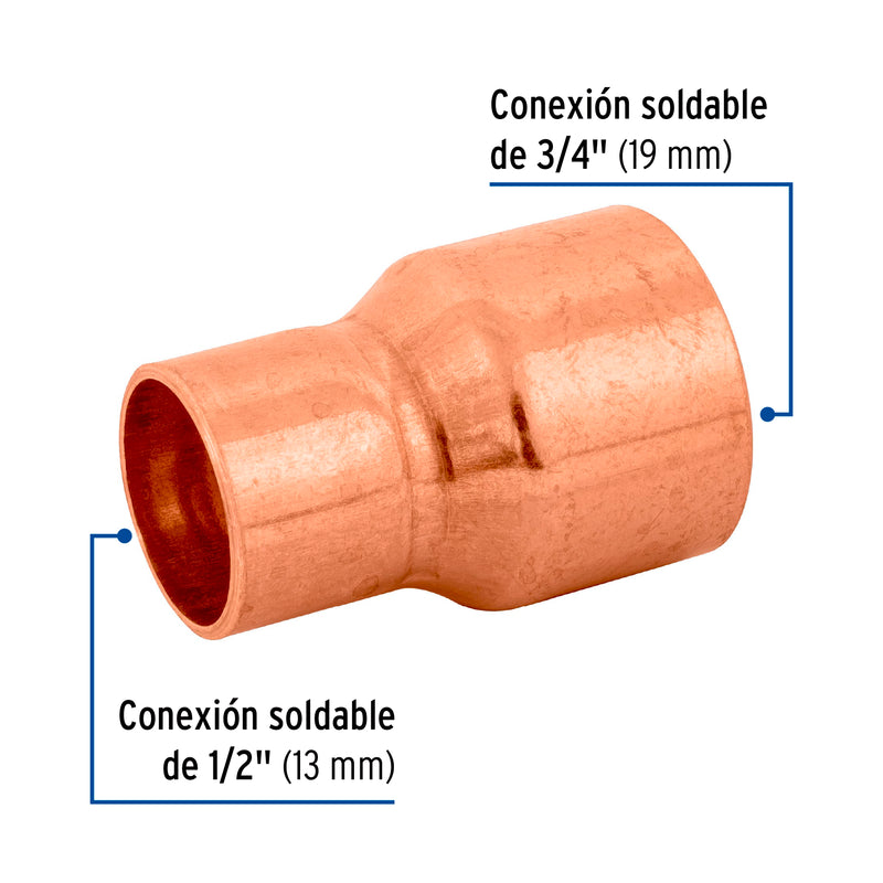 Cople reducción campana cobre, 3/4"x 1/2"