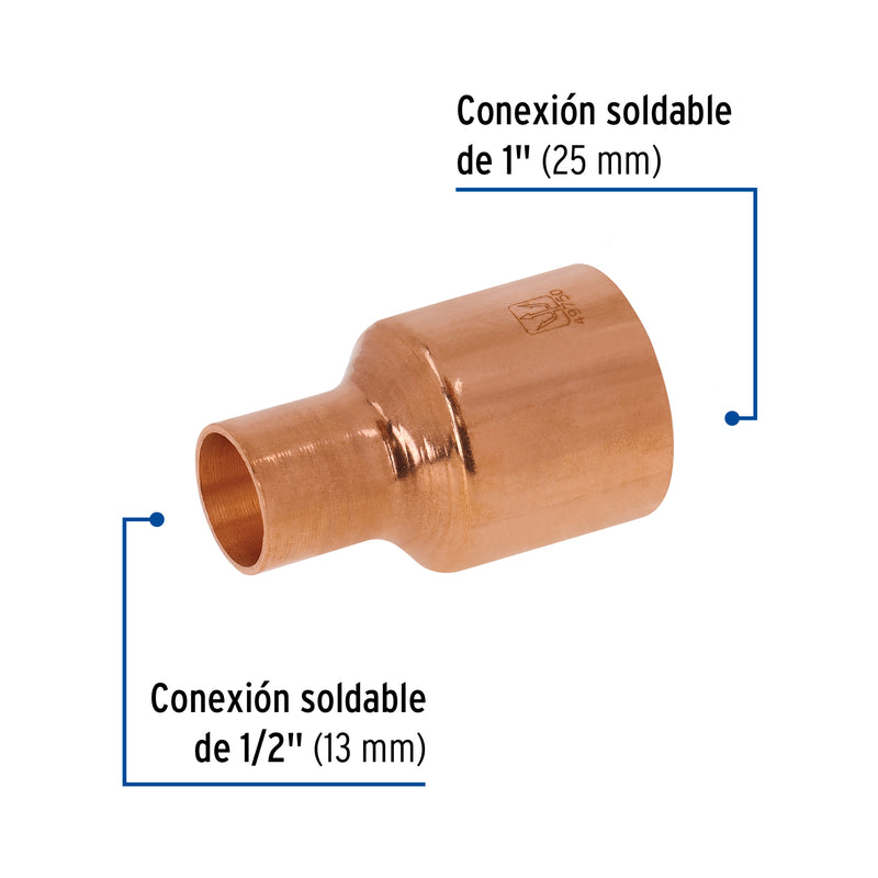 Cople reducción campana cobre, 1"x 1/2"
