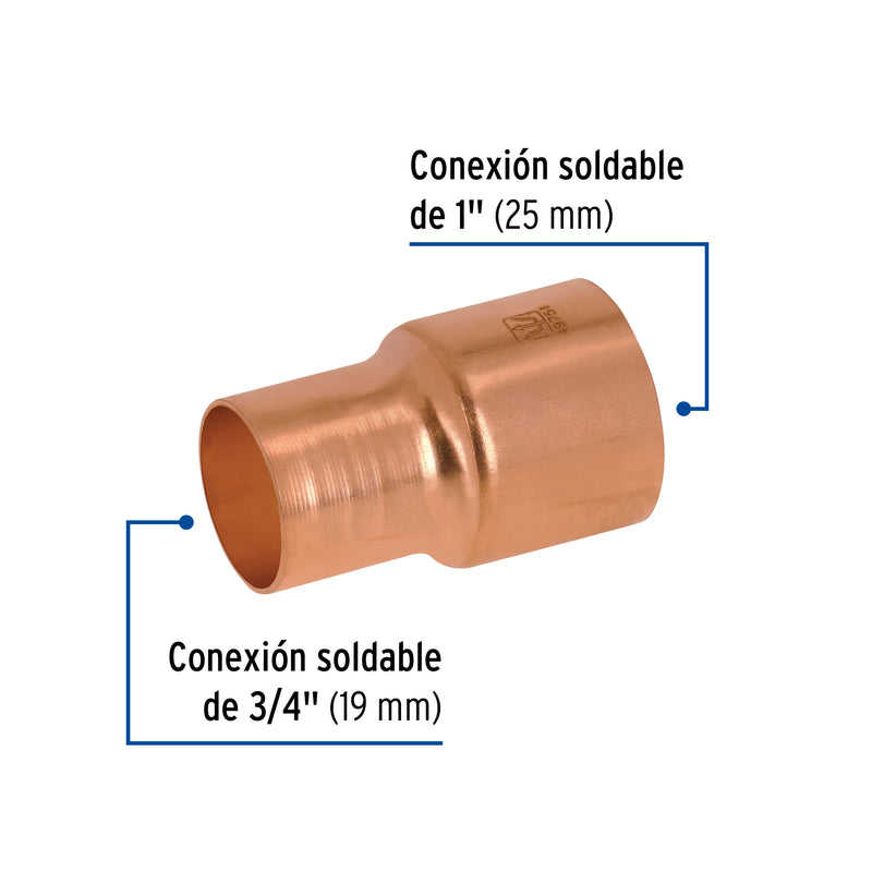 Cople reducción campana cobre, 1"x 3/4"