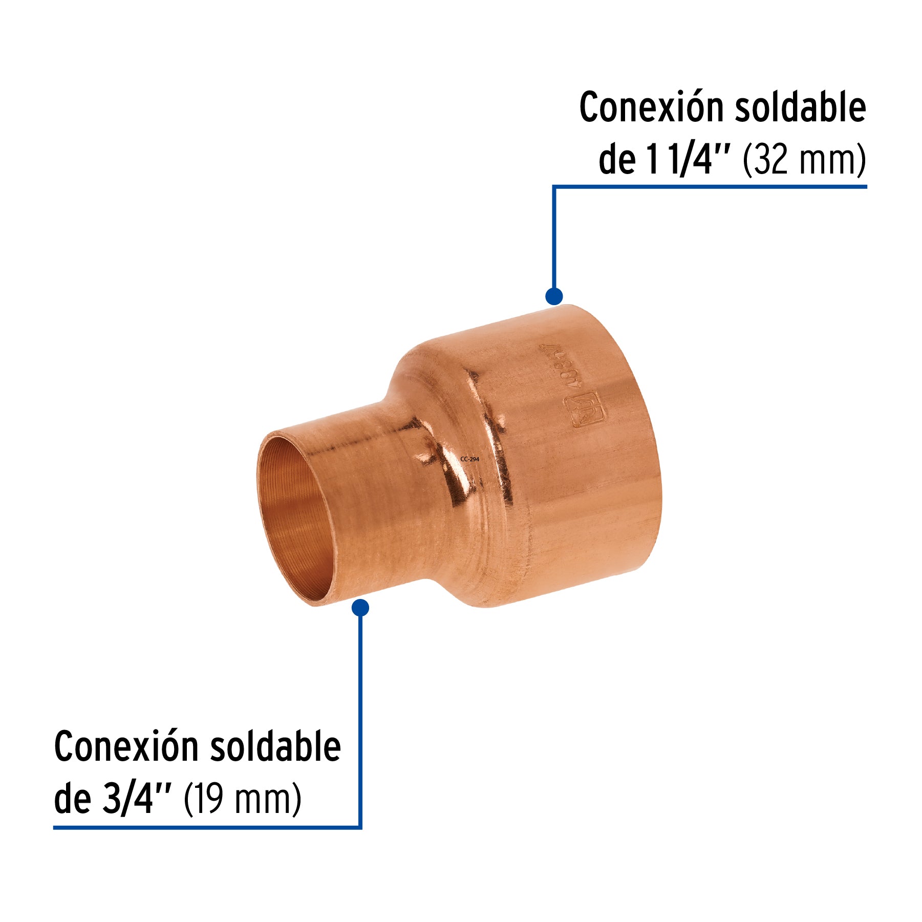 Cople reducción campana cobre 1-1/4x3/4"