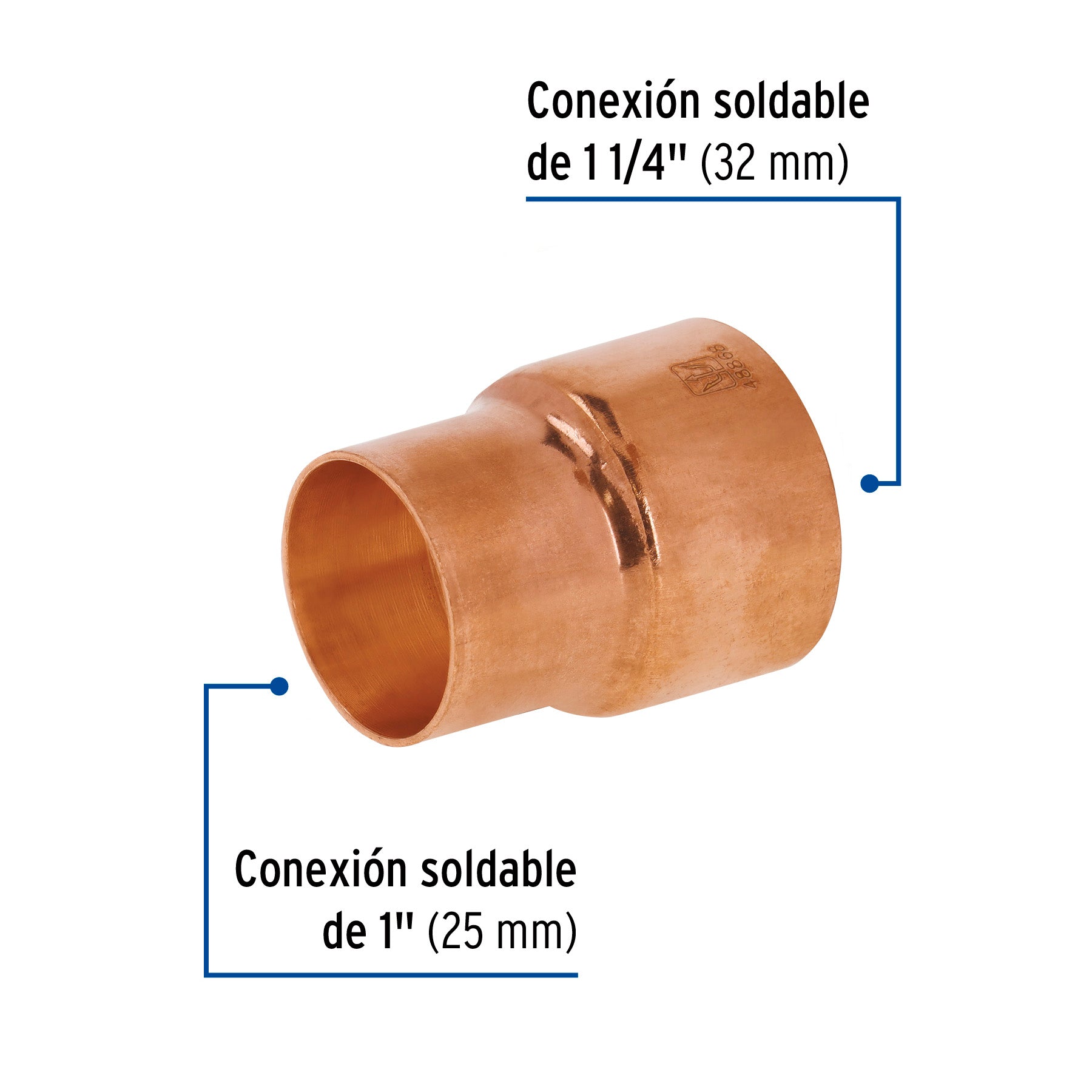 Cople reducción campana cobre 1-1/4x1"