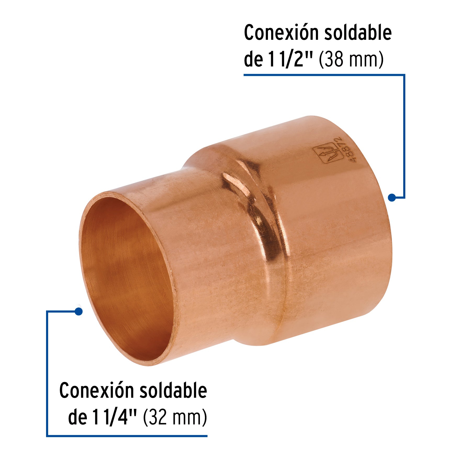Cople reducción campana cobre 1-1/2x1-1/4
