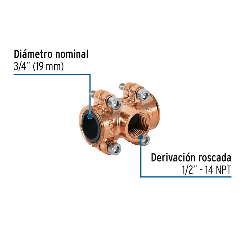 Abrazadera con derivación 3/4x1/2x3/4', FOSET