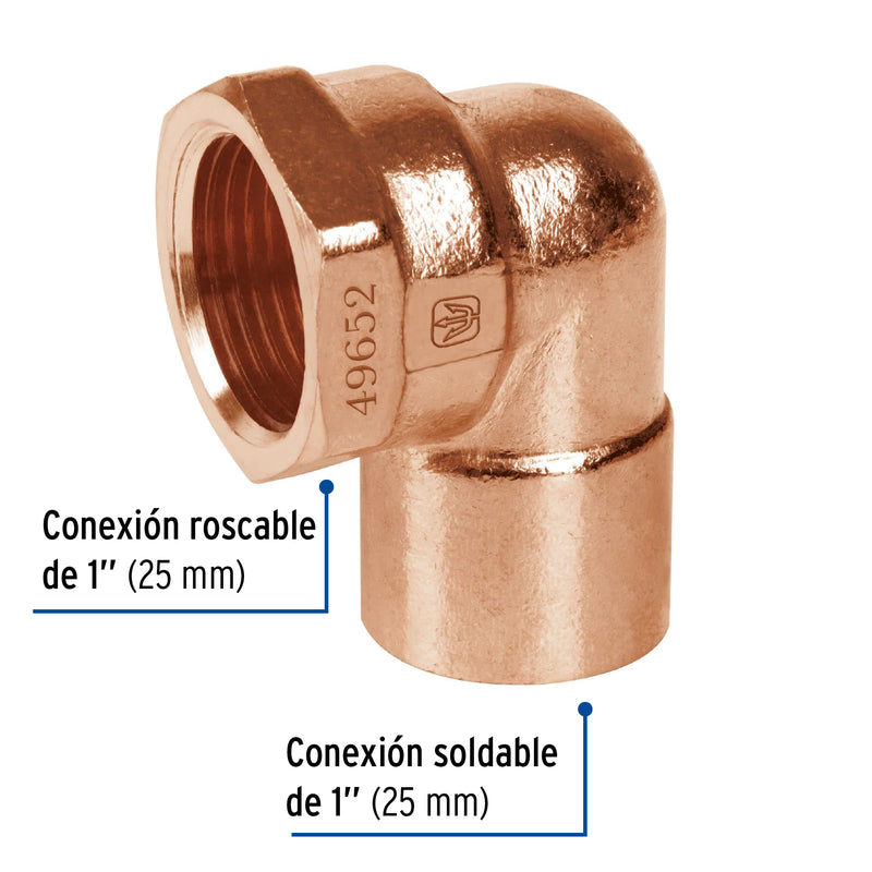 Codo 90° de cobre, rosca interior 1"