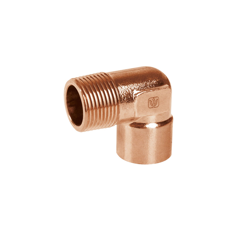 Codo 90° de cobre, rosca exterior 1/2"