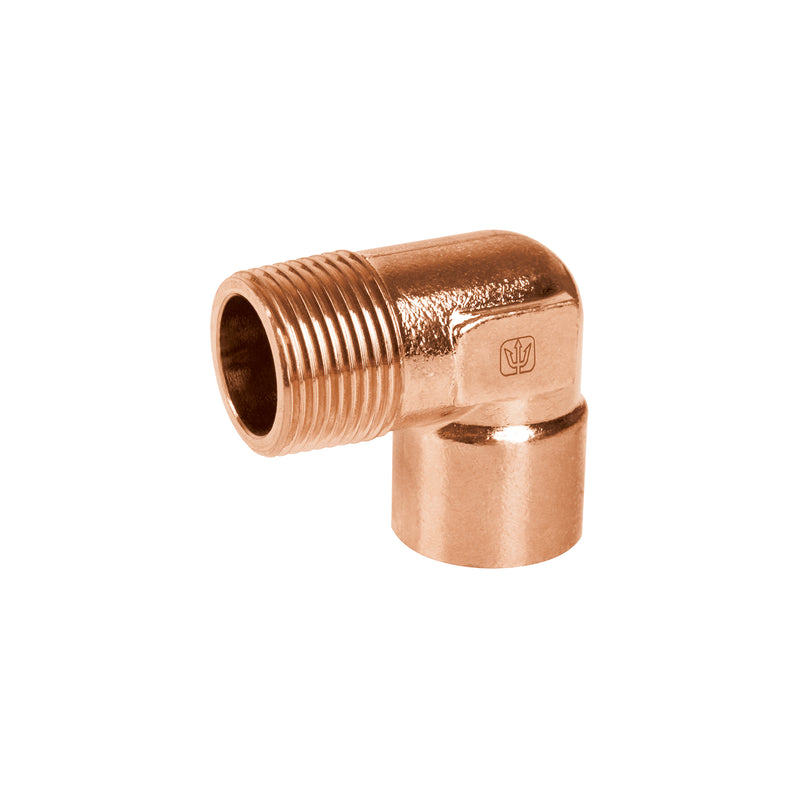 Codo 90° de cobre, rosca exterior 3/4"