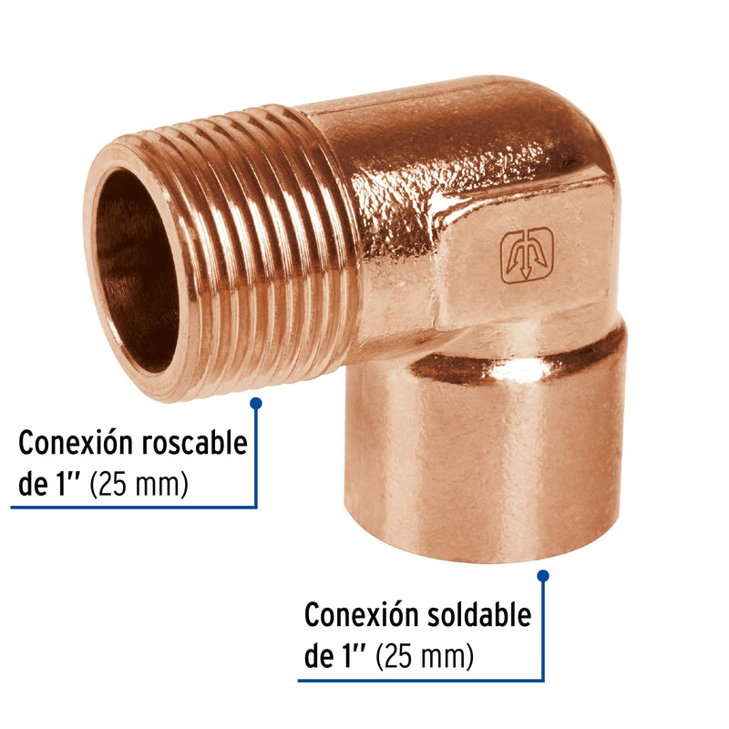 Codo 90° de cobre, rosca exterior 1"
