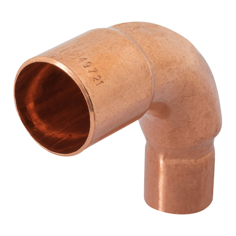 Codo 90° de cobre, reducido, 3/4" x 1/2"