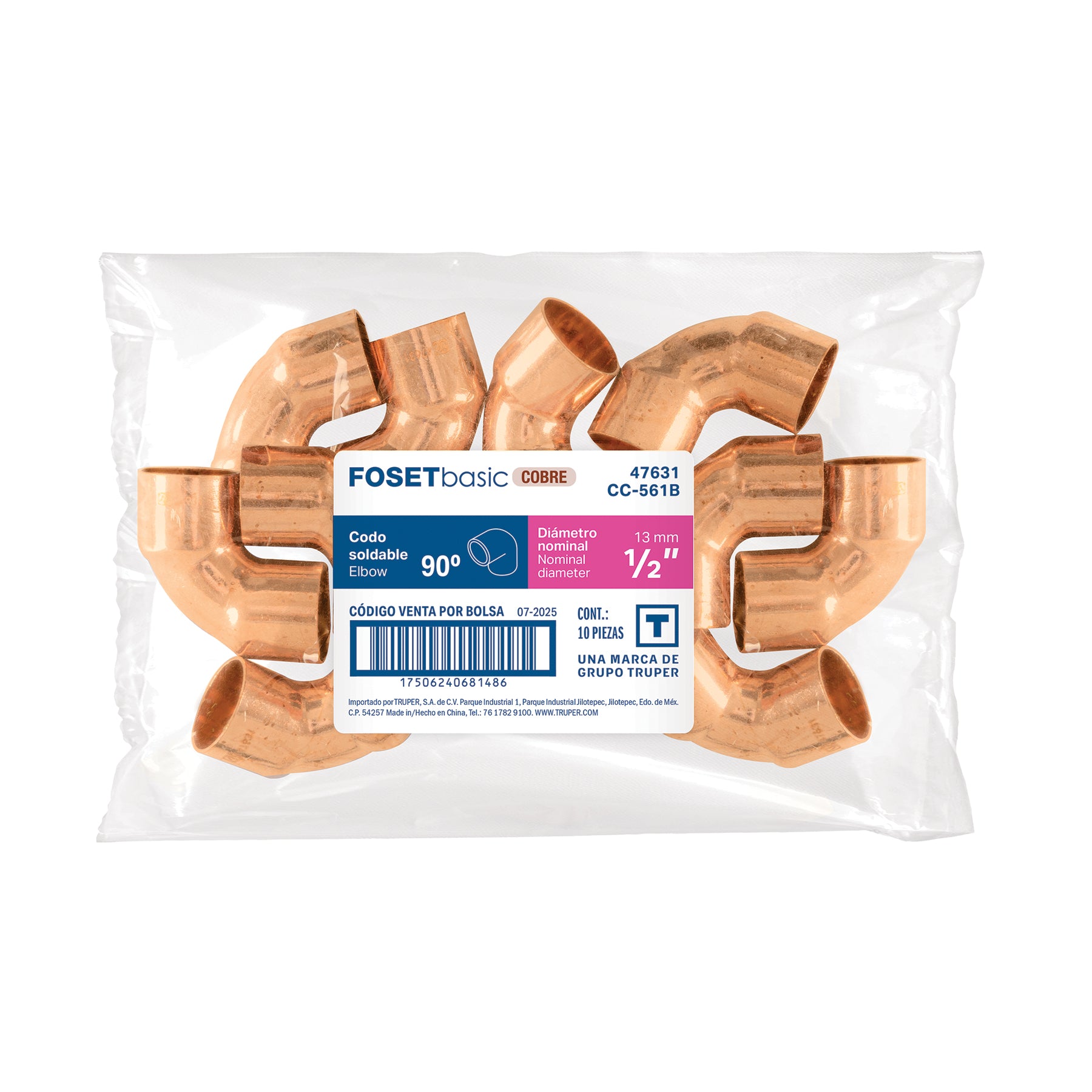 Codo de cobre 90°, 1/2', Basic