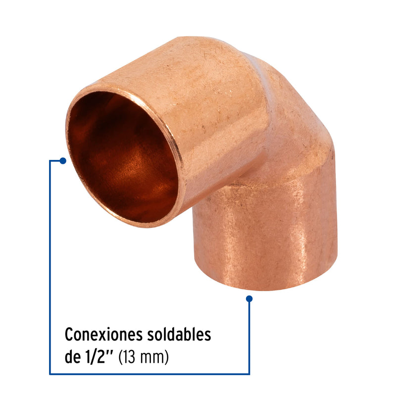 Codo 90° de cobre de 1/2"
