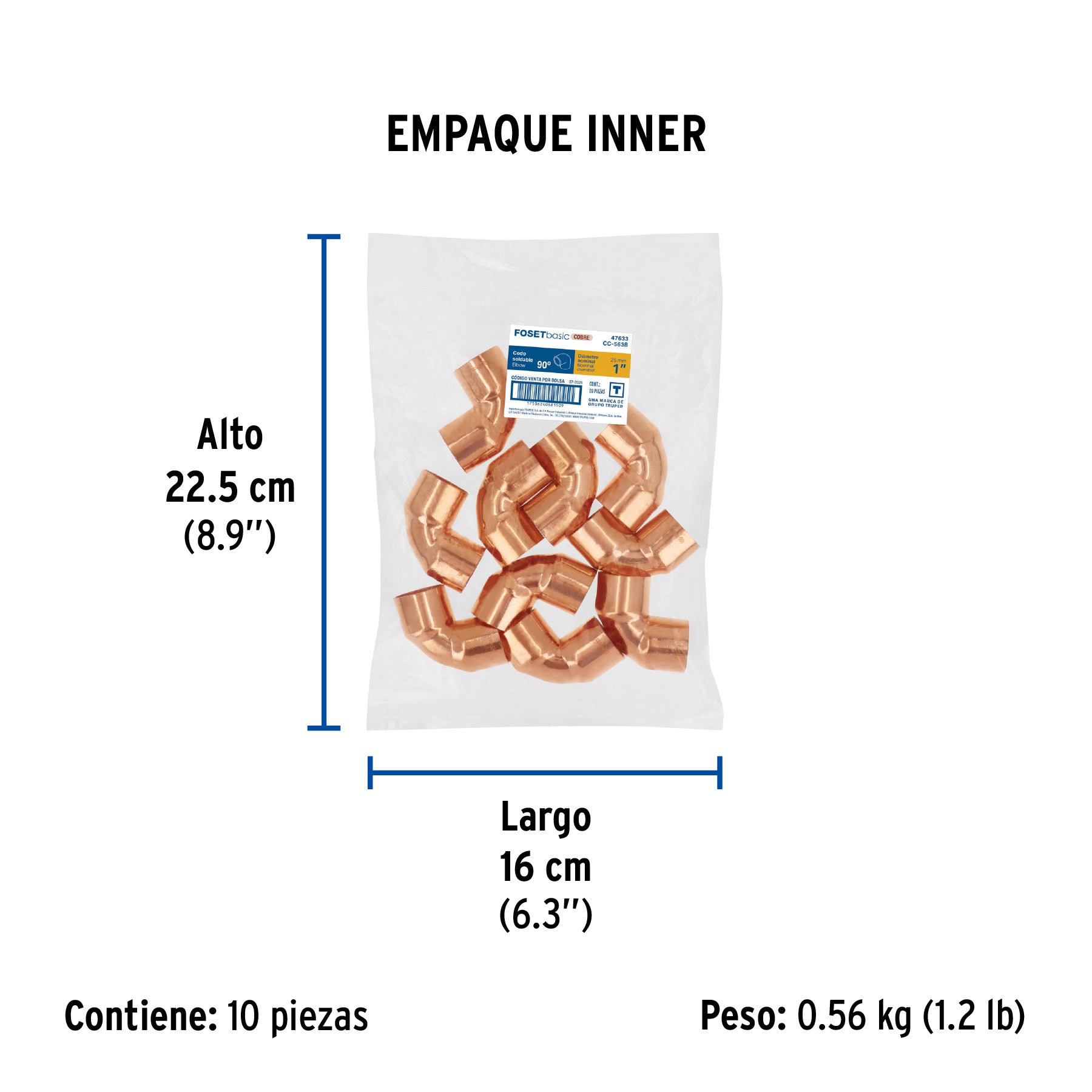 Codo de cobre 90°, 1', Basic