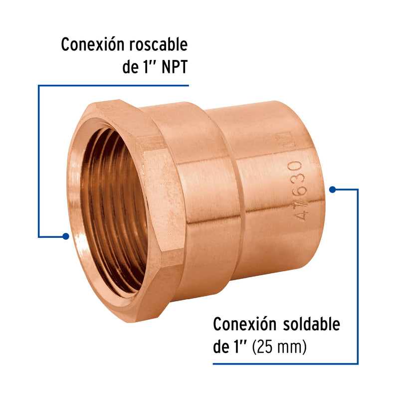 Conector de cobre, rosca interior, 1', Basic