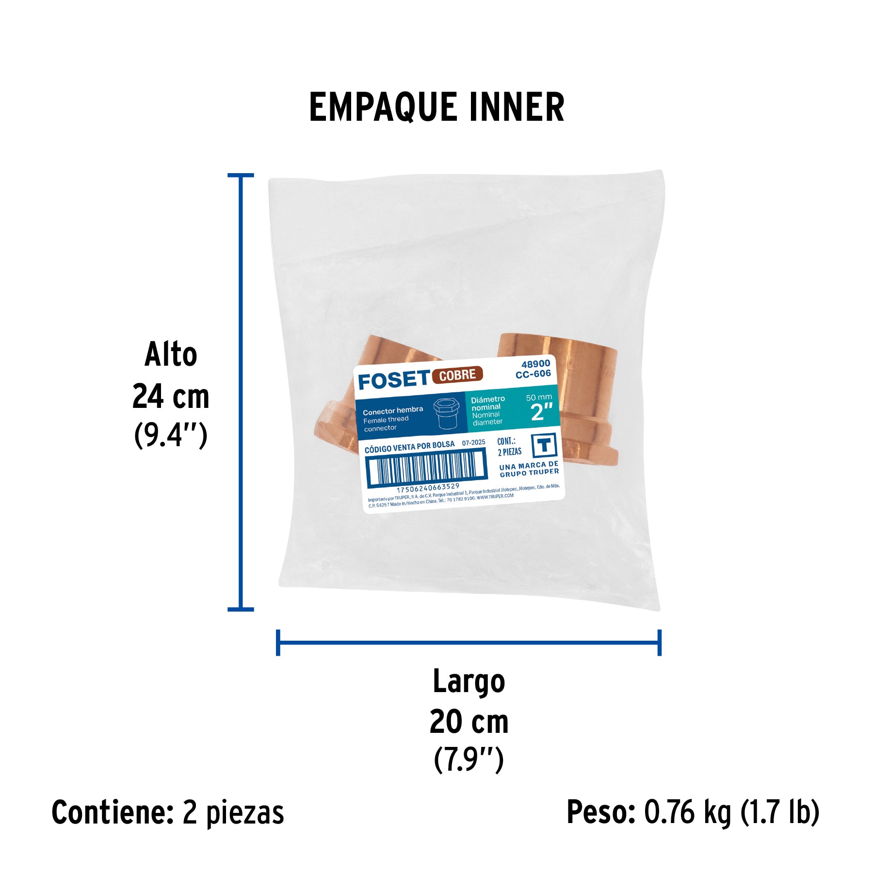 Conector de cobre, rosca interior 2"
