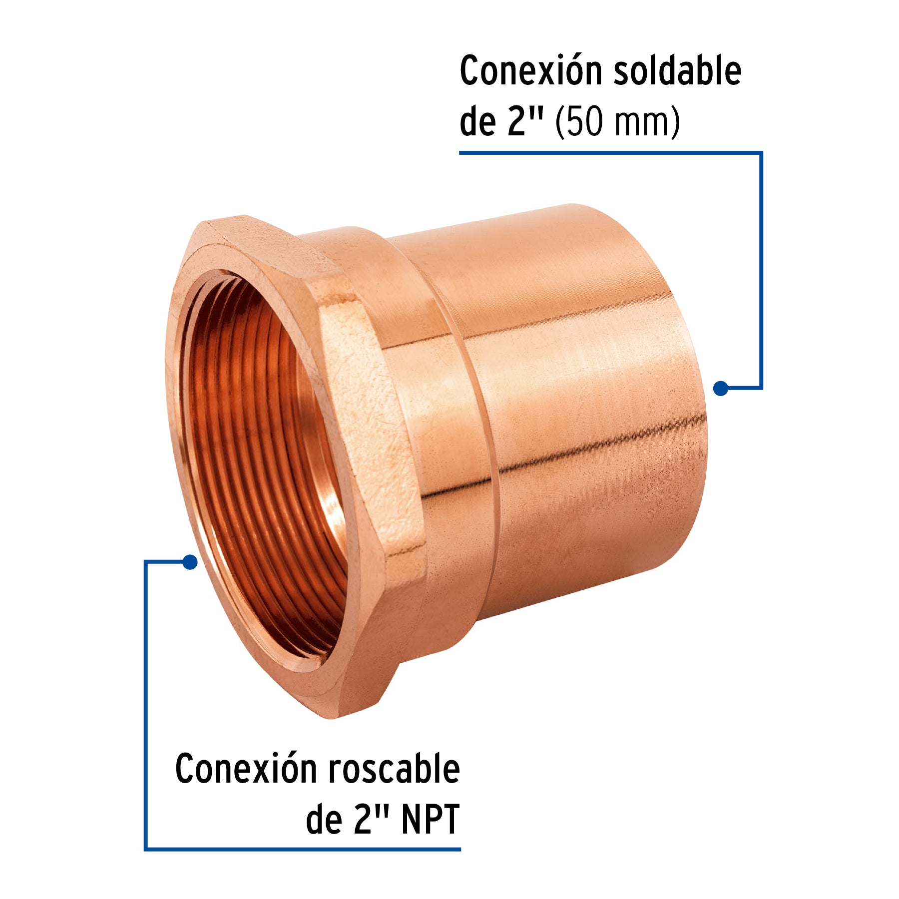 Conector de cobre, rosca interior 2"