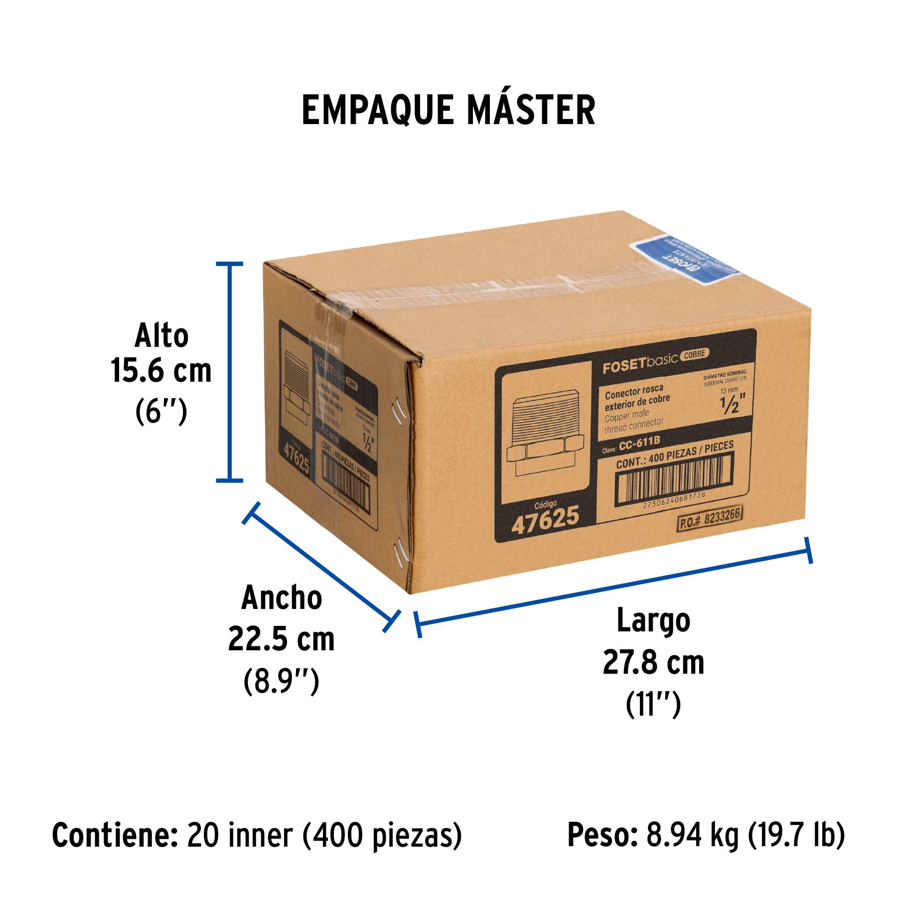 Conector de cobre, rosca exterior, 1/2', Basic