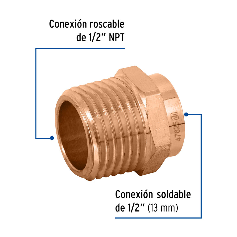 Conector de cobre, rosca exterior, 1/2', Basic