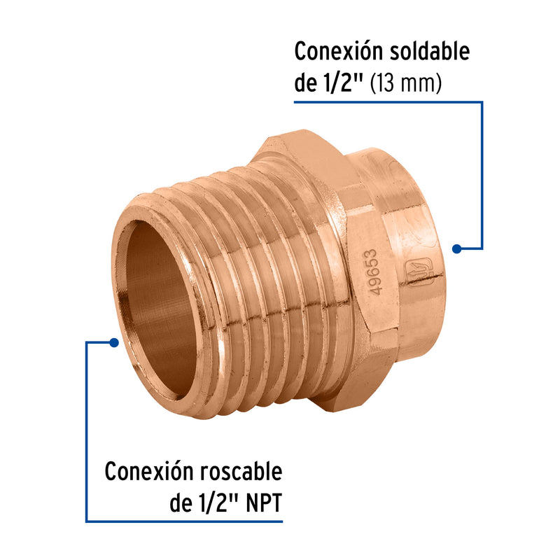 Conector de cobre, rosca exterior 1/2"